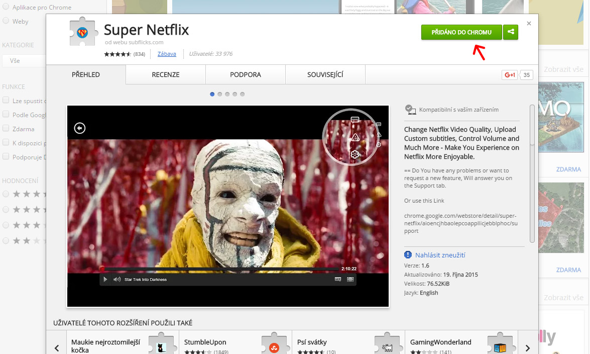 Plugin pro možnost výběru českých titulek v Netflix