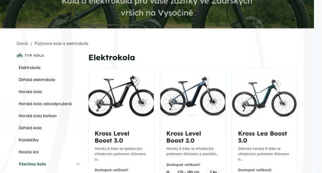 Fotografie reference - Realizace webových stránek pro půjčovnu kol Kola Sykovec