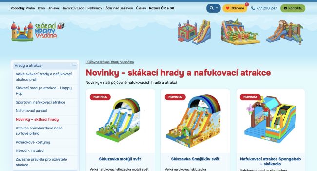 Fotografie reference - Realizace webových stránek pro půjčovnu skákacích hradů a nafukovacích atrakcí Skákací hrady Vysočina