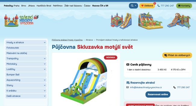 Fotografie reference - Realizace webových stránek pro půjčovnu skákacích hradů a nafukovacích atrakcí Skákací hrady Vysočina